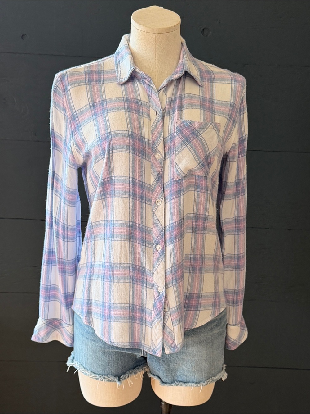 Rails Hunter Plaid Button Up Shirt White Lavender Blue Size S